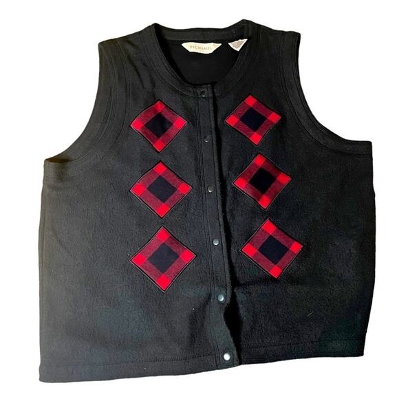 Bechamel Red & Black Buffalo Plaid Snap Vest q - Picture 1 of 4